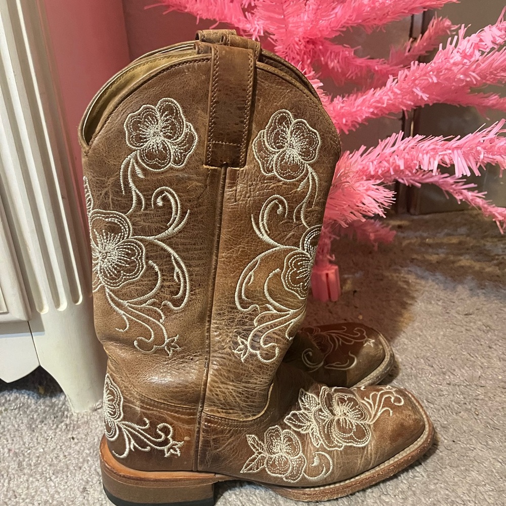Shyanne Brown Floral Embroidered Ankle Boots